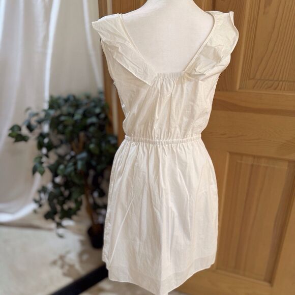 J.‎ Crew White Sleeveless Ruffle Shoulder Dress Lined Size: 4 Light Airy Breezy - Picture 3 of 12